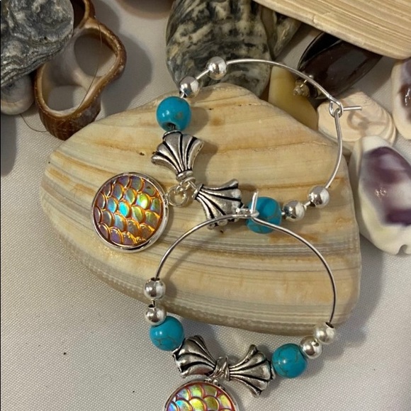 Handmade Mermaid Scale Hoops Lt. Blue, Dk Blue, Gold Scale Take your pick. - Picture 8 of 10